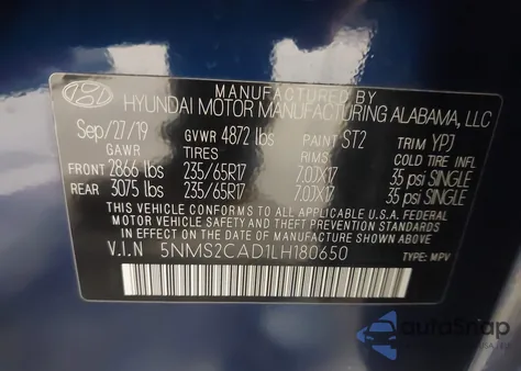 2020 Hyundai Santa Fe Se z USA, uszkodzony, nr VIN 5NMS2CAD1LH180650